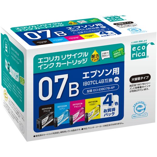 【期間限定!対象商品P2～20倍】 ｅｃｏｒｉｃａ　ＩＢ０７ＣＬ４Ｂ　互換リサイクルインクカートリッジ　４色 1箱