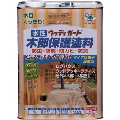 【期間限定!対象商品P2～20倍】 ニッぺ　水性ウッディガード　３．２Ｌ　オーク　ＨＷ２０６－３．２ 1缶
