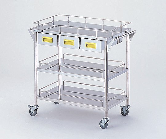 【期間限定!対象商品P2~20倍】 ストレージステンレスカート 3段 イエロー (幅750mm/引き出し3個) CHW-3H-Y 1台|福祉用具のバリューケア