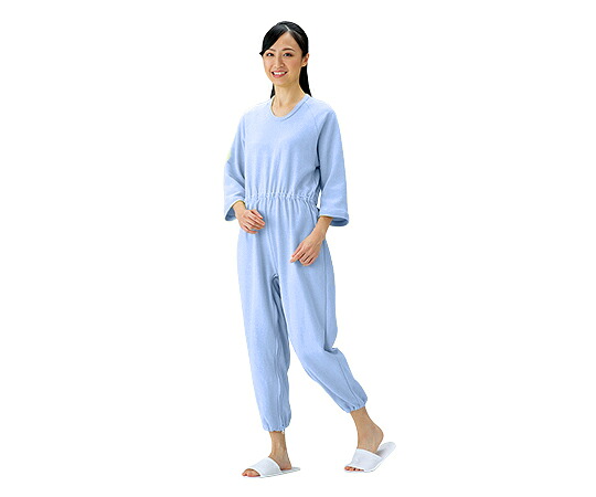 【期間限定!対象商品P2～20倍】 介護寝巻 (つなぎﾀｲﾌﾟ) ﾌﾞﾙｰ/M 1枚