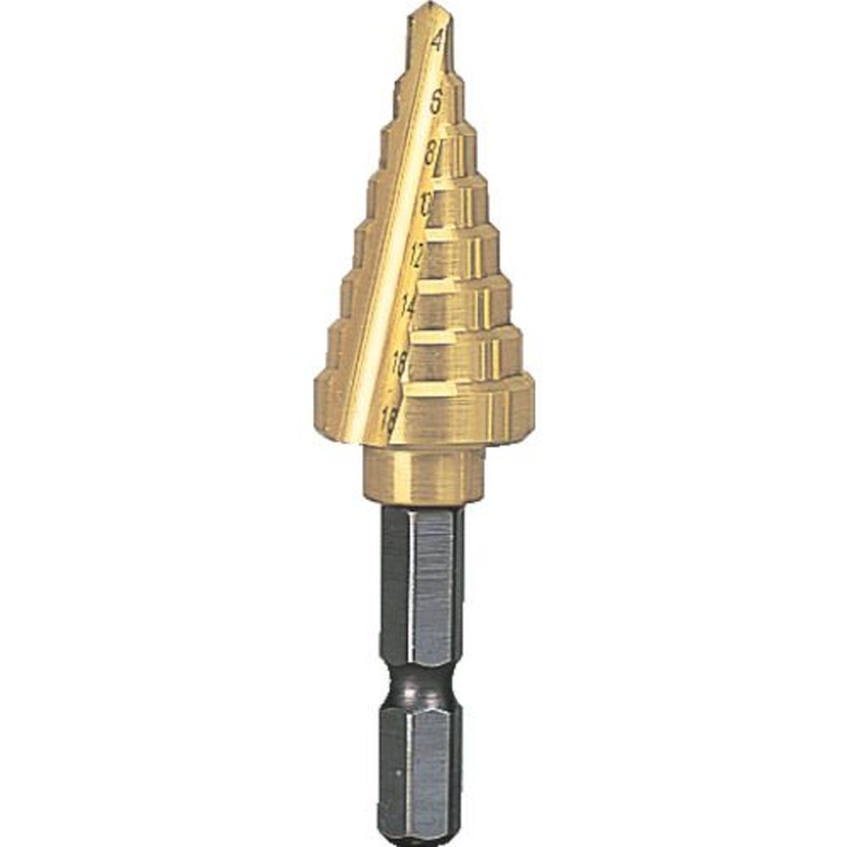 【期間限定!対象商品P2～20倍】 ＴＲＵＳＣＯ 六角軸ステップドリル ２枚刃チタンコーティング ４～１８ｍｍ 1本 (NMS18G)