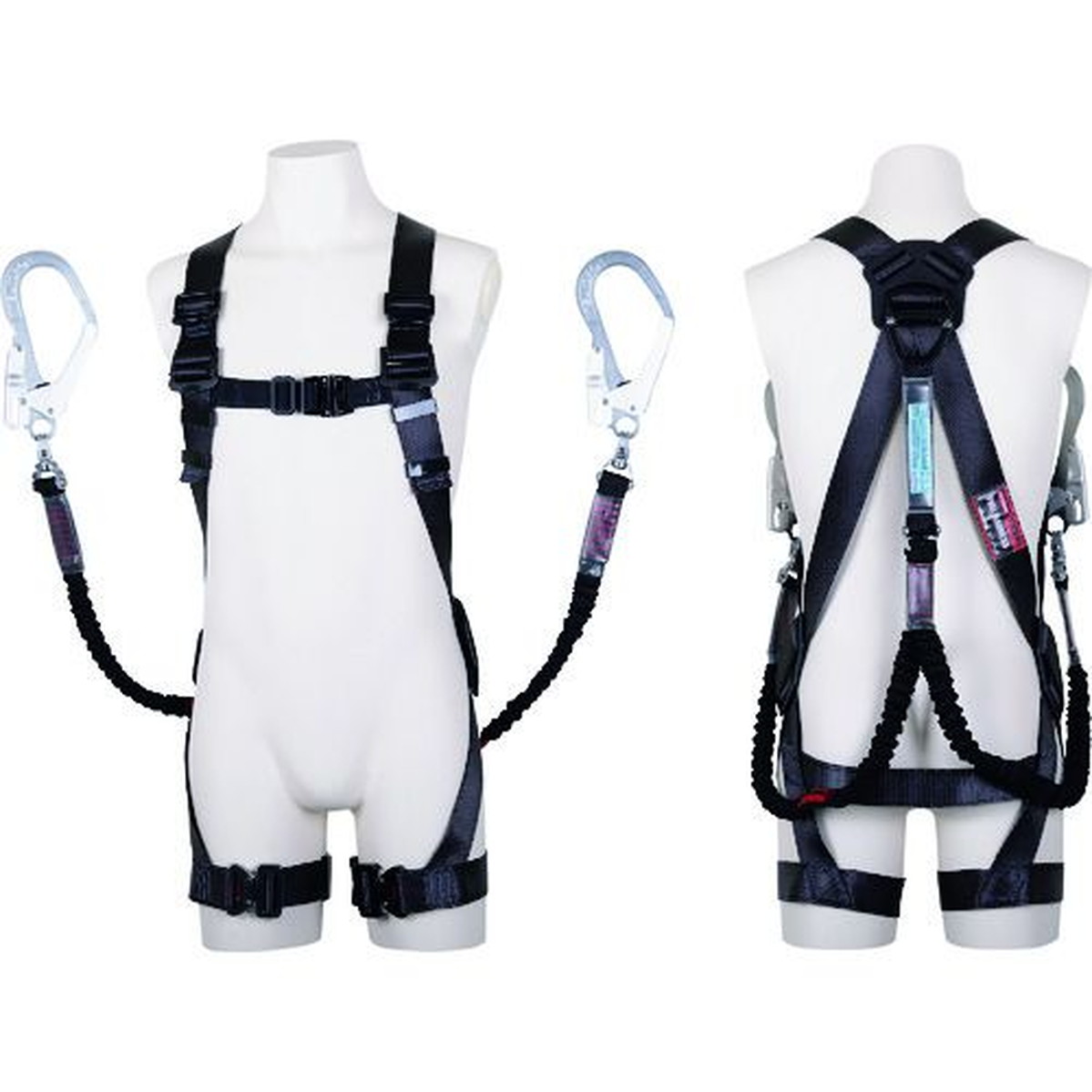 【期間限定!対象商品P2~20倍】 TSUYORON 黒影ハーネス ツインランヤード付き 伸縮式ノビロン(BK) ダークグレー Mサイズ 1本 (TH5042NV93SVOTDGM2R23BX)