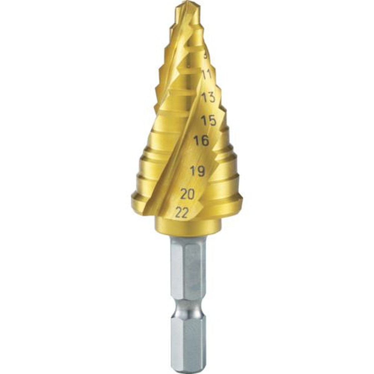 【期間限定!対象商品P2～20倍】 ＴＲＵＳＣＯ　六角軸ステップドリル　３枚刃チタンコーティング　５～２２ｍｍ　1本 (3SNMS22G)