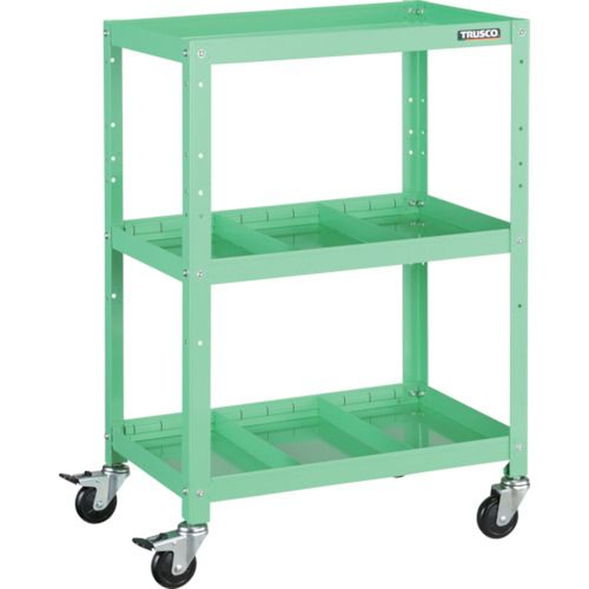 【SS押さえる 38万商いもの以上10%OFF】 ＴＲＵＳＣＯ 手道具手押し車 ラビットワゴン ６００Ｘ４００ 中仕切り２段付 青少年緑であること 1台 (RBW963S2YG)