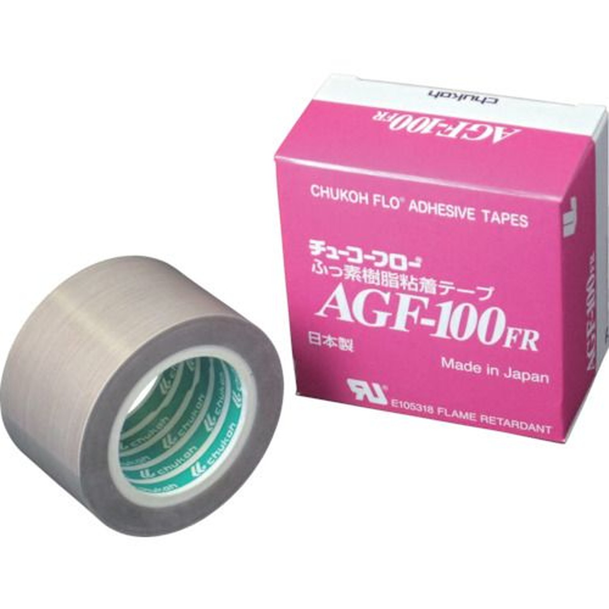 【期間限定!対象商品P2～20倍】 ｃｈｕｋｏｈ　フッ素樹脂（テフロンＰＴＦＥ製）ガラスクロス粘着テープ　ＡＧＦー１００ＦＲ　０．１８ｔ×５０ｗ×１０ｍ　1巻 (AGF100FR18X50)