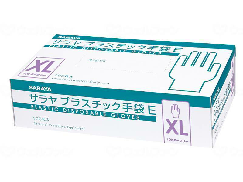 【期間限定!対象商品P2～20倍】 サラヤｻﾗﾔ ﾌﾟﾗｽﾁｯｸ手袋E（粉なし）100枚入 ｹｰｽ XL