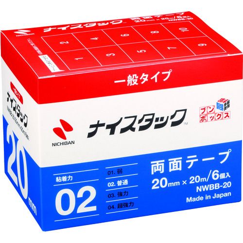【期間限定!対象商品P2～20倍】 ニチバン　両面テープ　ナイスタック　ＮＷＢＢ－２０　２０ｍｍＸ２０ｍ（大巻６巻入）　1箱 (NWBB20)