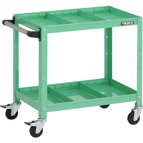 【SS押さえる 38万商いもの以上10%OFF】 ＴＲＵＳＣＯ 手道具手押し車 ラビットワゴン ６００Ｘ４００ＸＨ６００  ２段 中仕切り板２段付 手持ち部分付 天然ゴム拷問台 青少年緑であること 1台 (RBW662S2HYG)