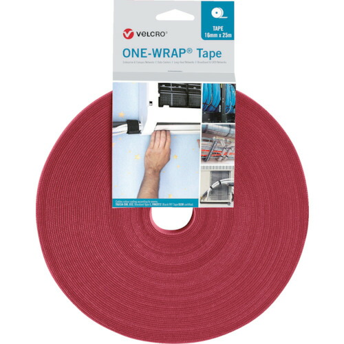 【期間限定!対象商品P2～20倍】 Ｖｅｌｃｒｏ　ヴェルクロ［［Ｒ上］］　ＯＮＥ－ＷＲＡＰ［［Ｒ上］］　テープ　幅２５ｍｍ×長さ２５ｍ　赤　1巻 (VELOW64157)