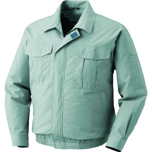 【期間限定!対象商品P2～20倍】 空調服 綿薄手ワーク空調服 ワンタッチファンブラック 電池ボックスセット モスグリーン Ｌ 1着