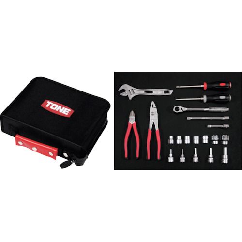 【期間限定!対象商品P2～20倍】 ＴＯＮＥ　整備用工具セット　ツールセット　ブラック　間口２５０&times;奥行２００&times;高さ７０ｍｍ　２１点セット　1Ｓ (TSX3172)｜福祉用具のバリューケア