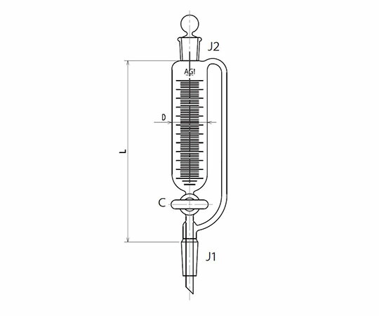 【期間限定!対象商品P2~20倍】 平衡形滴下ロート PTFEコック 50mL 3746-50-3L 1個|福祉用具のバリューケア
