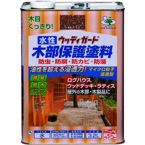 【SS押さえる 38万商いもの以上10%OFF】 ニッぺ 水溶性ウッディガード ３．２Ｌ ウォルナット ＨＷ２０９－３．２ 1缶 (4976124532962)