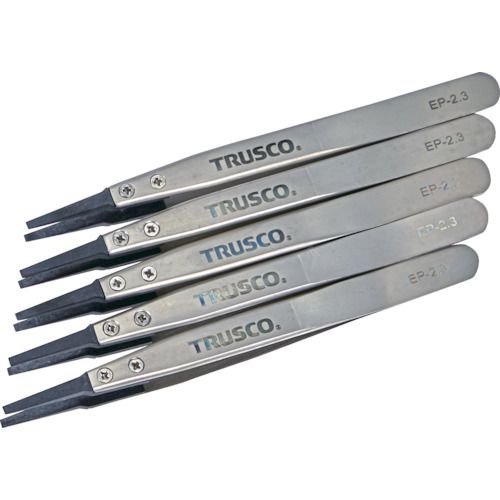 【期間限定!対象商品P2~20倍】 TRUSCO まとめ買い ESDチップピンセット 先平型 先端幅2.3mm 5本入り 1S (EP2.3M5)|福祉用具のバリューケア