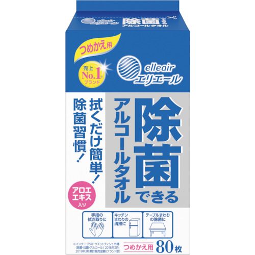 【期間限定!対象商品P2～20倍】 エリエール　ウェットティッシュ　除菌できるアルコールタオル　つめかえ用　８０枚　1Ｃｓ (21000182)