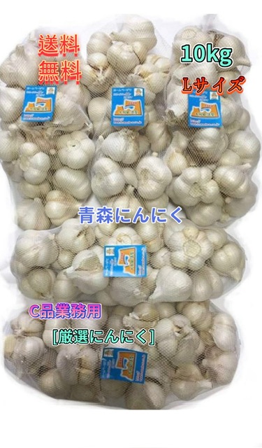 にんにく　業務用にんにくLサイズ10kg　並級C品　青森県産　「ホワイト六片種にんにく」　　国産にんにく　青森にんにく