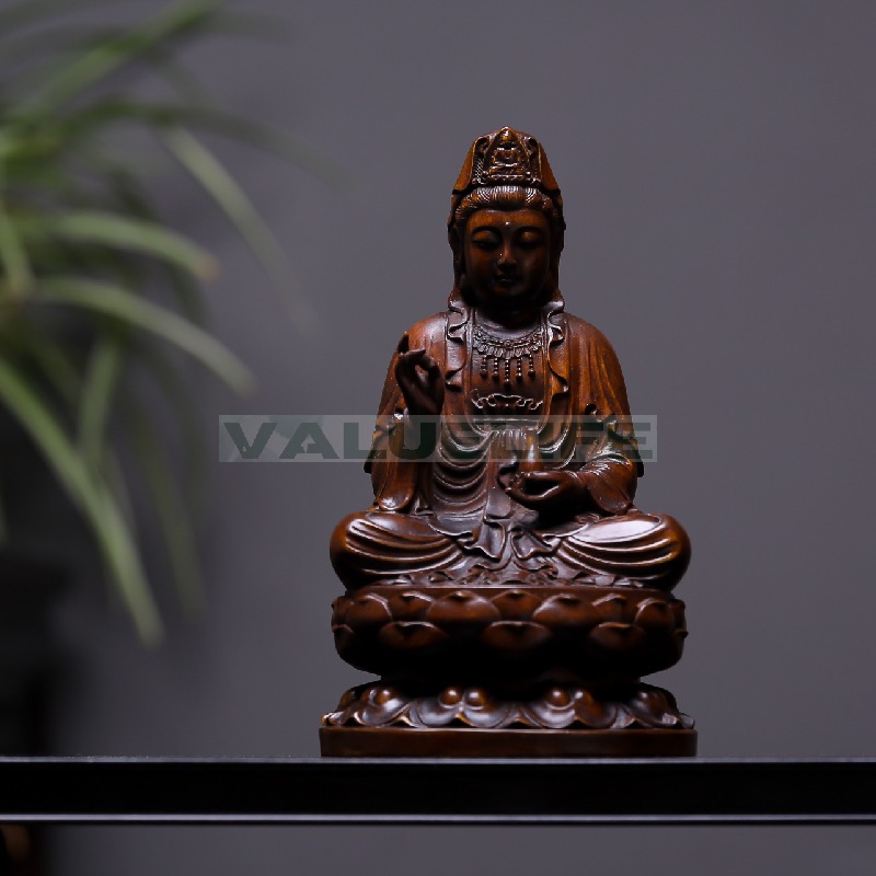 小葉黄楊木精彫 浄瓶観音菩薩 仏像 天然木製 手彫り 開運
