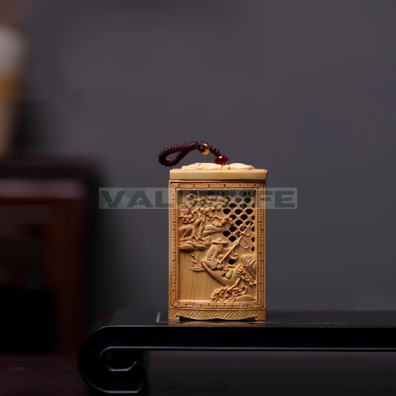 小葉黄楊木精雕 香箱 実木製 天然木彫刻 高級香器