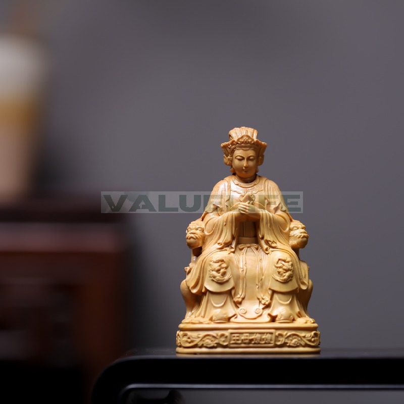 小葉黄楊 実木彫刻 王母娘娘 西王母 女神像 木質 精工 開運