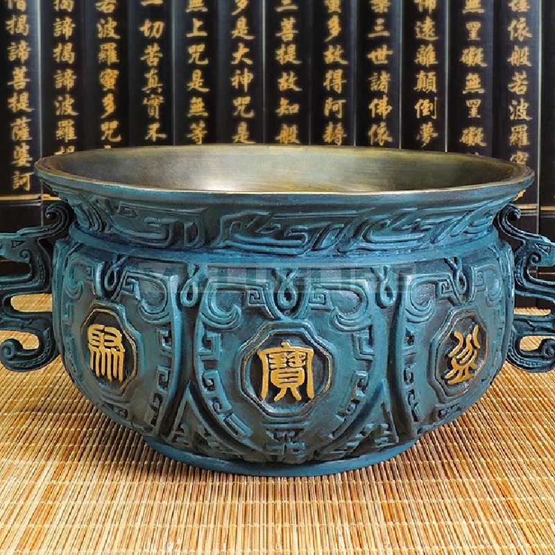純銅 龍耳 聚宝盆 風水 置物 装飾 工芸品 縁起物 開運 金運招き 吉祥 玄関 客間 インテリア雑貨 福気 宝盆 招財納福