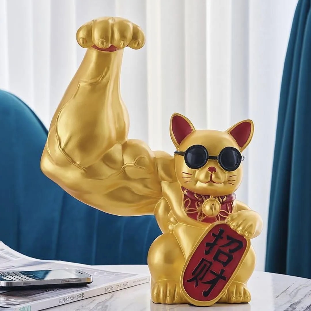 ビッグ 大型の32糎 ムキムキゴールド マッスル招財 招き猫 好いたらしい飾りつけ 腕力オブジェ 気が大きい 面白可笑しい 今めかしい 引っ越し祝賀会 風水 開運 縁起物 部屋の入り口 仕合わせ 先だつもの 雑貨 室内装飾 気が大きい am