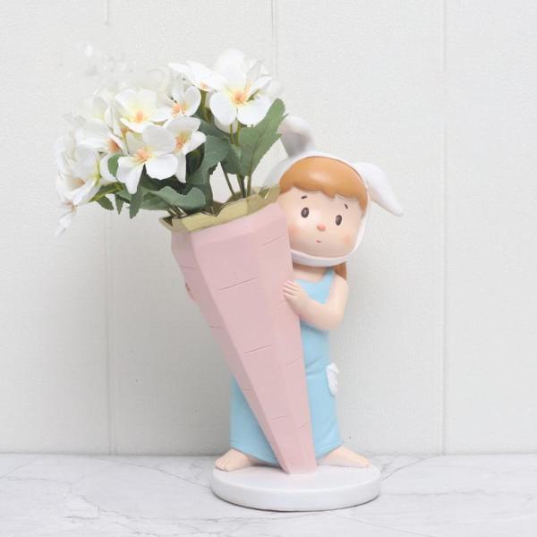 かわいい女の子フラワーポット置物デスクトップホーム結婚式の飾り15.5x12x24.5cm|バリューライフ店