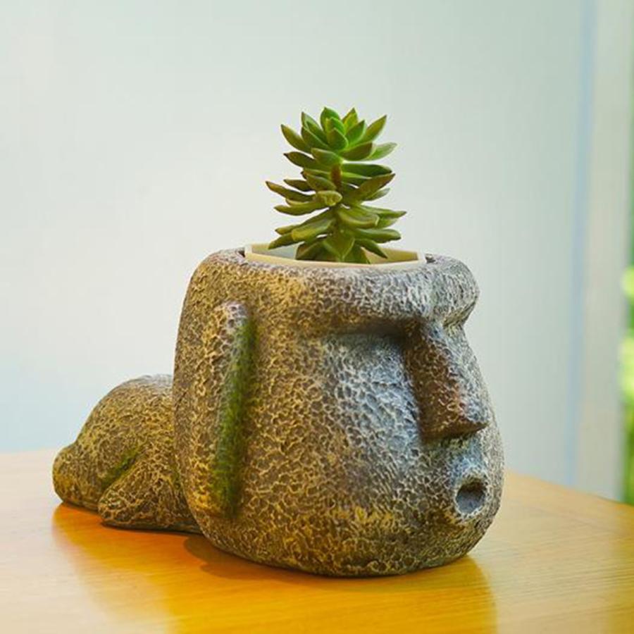 樹脂イースター島のモアイ形植木鉢像彫刻フィギュア植物の花ポット工芸品リビングルームの装飾 6,371円
