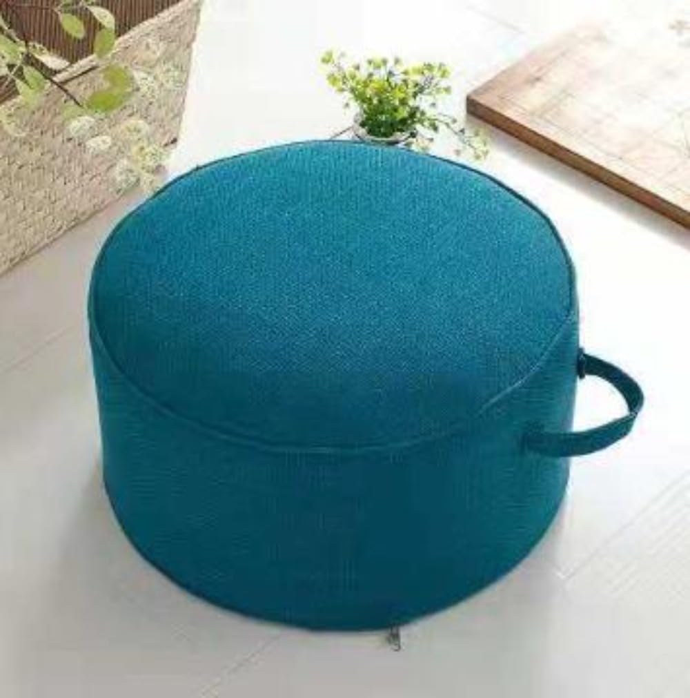 クッション フロア クッション 丸型 厚手 40cm&times;22cm 北欧 おしゃれ 座布団 高反発 極厚 椅子 丸型 円形 畳 和室 リビング 子供 テレワーク 読書 腰痛対策 リネン風 足置き フットレスト 取っ手付き 取り外し可能 洗える｜バリューライフ店