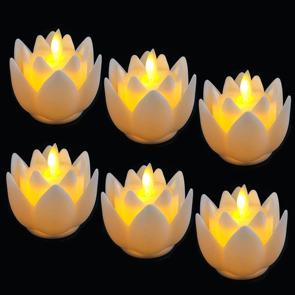 LED 蝋燭点火装置 蓮の花 6個仕掛ける 蓮華 仏花 揺れる 炎 一こま受け答え ロウソク 蓄電池式 卓上 仏壇 盆 提燈 供養 飾りつけ 和風 室内装飾 癒し 苑地 蓮 点火装置 紅茶点火装置 7糎 × 7.5糎 白いこと