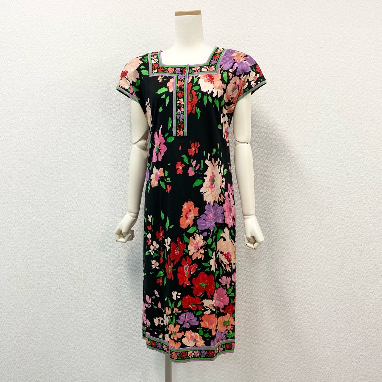 ★LEONARD ★リリー柄お袖シースルーワンピース★４２★ ☆LEONARD ☆リリー柄お袖シースルーワンピース☆42☆-定番正規店購入