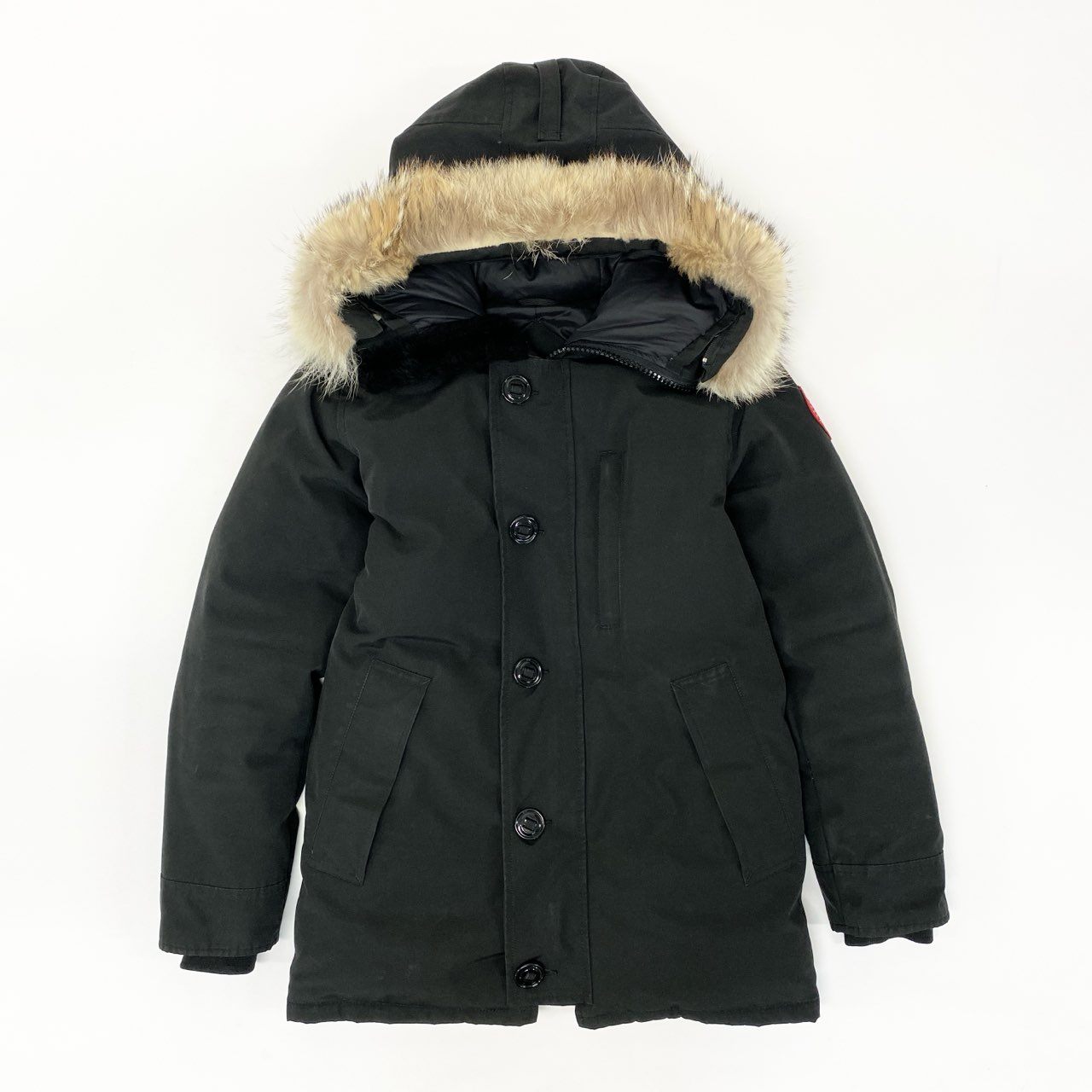 CANADA GOOSE カナダグース JASPER ジャスパー 落ち込む上衣 3438JM XS 黒いこと コヨーテファー カナダ製 成人男性服t18r 【中古】