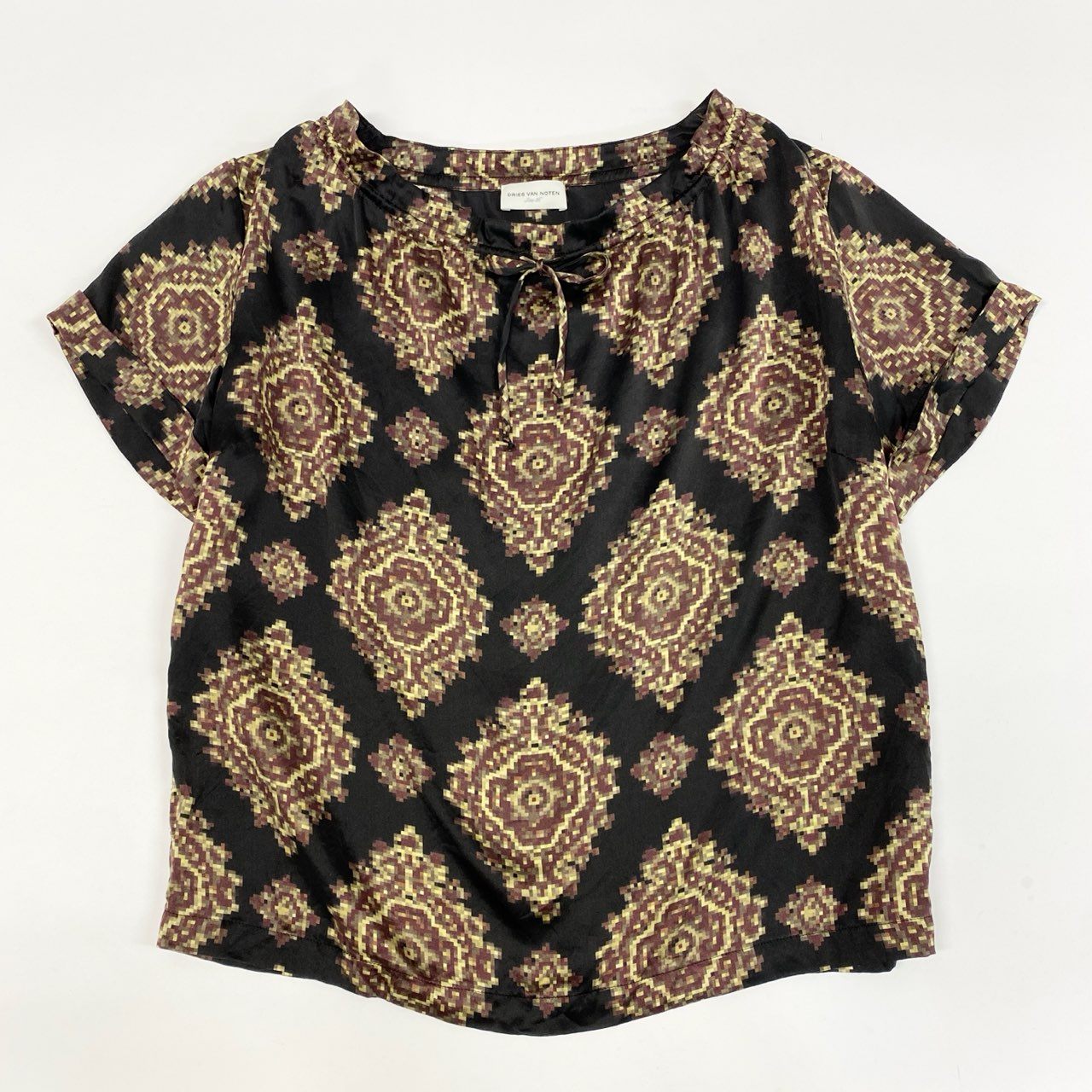 DRIES VAN NOTEN ドリスヴァンノッテン 半袖カットソー トップ 絹地100％ 総柄 36大きさ マルチ色合い レディースu02t中古