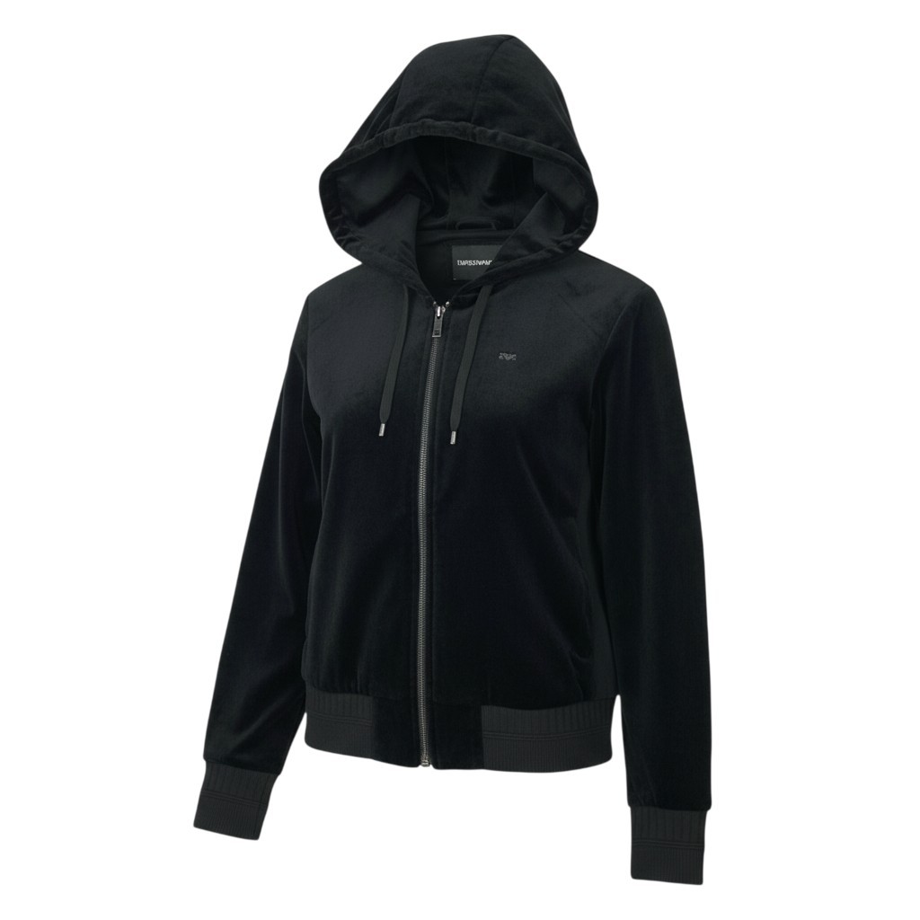 EMPORIO ARMANI エンポリオアルマーニ ベロア素材 ダブルジップパーカー ベルベットパーカー サイズ44 ブラック メンズ トップスk02i 【中古】|バリューストック
