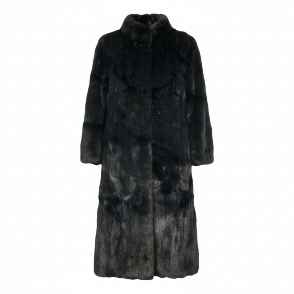 ブラックミンク MINK リアルファー ミドルコート 本毛皮 黒 サイズ13 大きいサイズ】ブラック ミンク ファー コート 13号 XL リアルファー