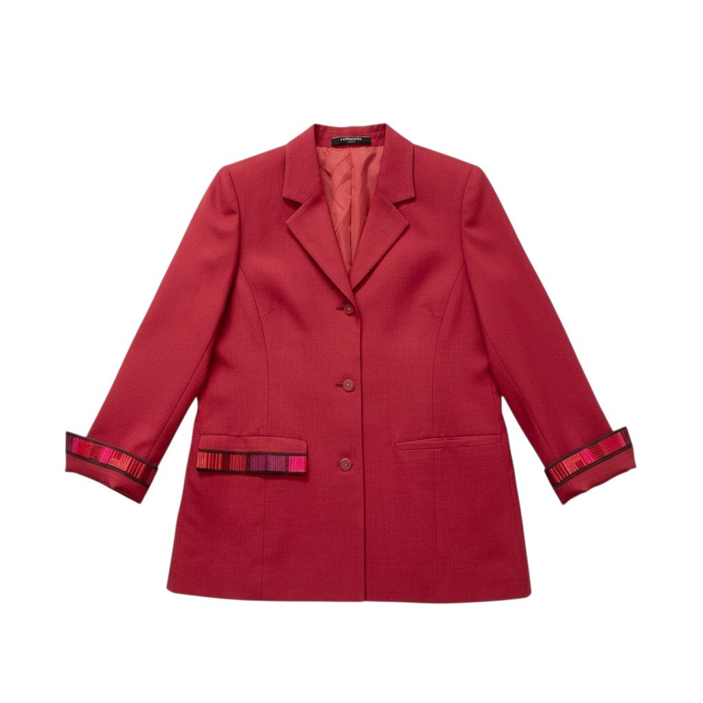 LEONARD FASHION レオナール テーラードジャケット ウールシルク混 ロゴボタン フォーマル レディース 女性服 サイズ13AR レッド系u02t 中古
