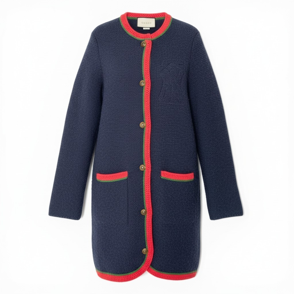 GUCCI グッチ × NYヤンキース ウールニットロングカーディガン 編み物厚地の外套 インターロッキングG名取り草 543419 米国海軍 レディース 亭主もち用nu1 中古