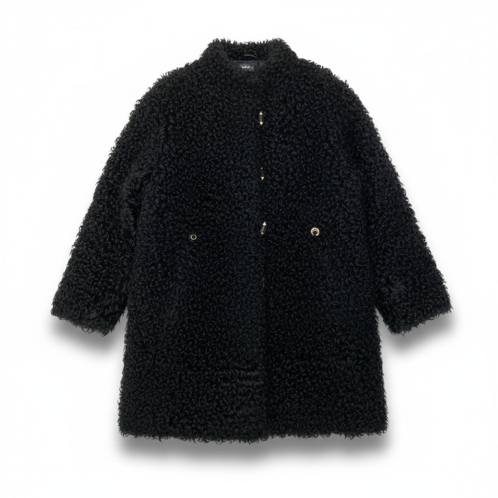 EMBA エンバ カルガンラム ロングファーコート サイズF ブラック 本毛皮 Real Fur Coat プードルファーt18r【中古】