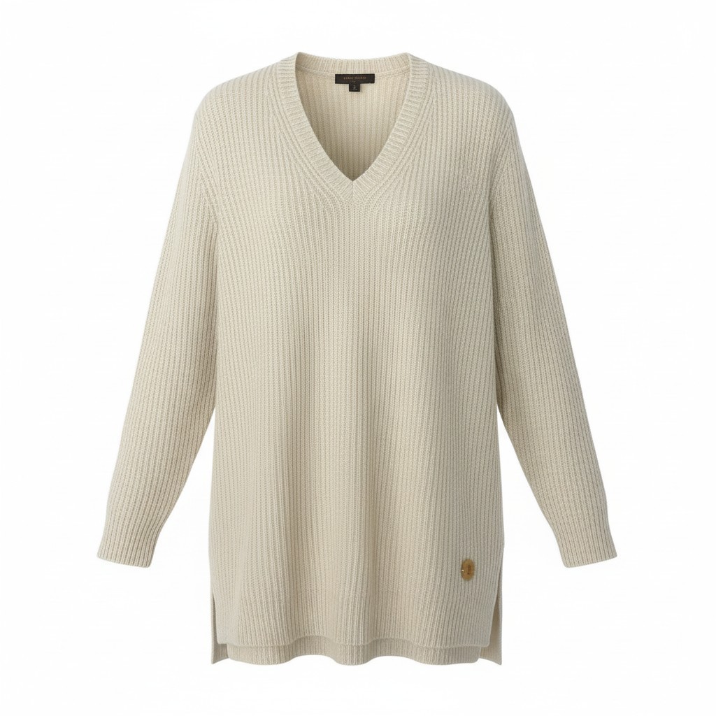 《美品》 LOUIS VUITTON ルイヴィトン カシミール雑ぜ合わせる V素っ首スウェーター Cashmere Blend V Neck Sweater 大きさS 象牙色t18r 中古