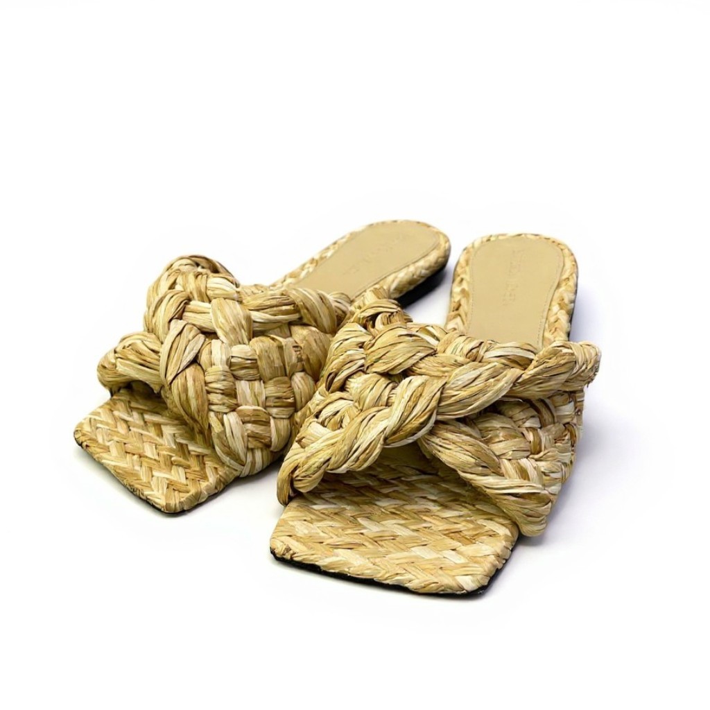 BOTTEGA VENETA ボッテガヴェネタ  リド スライドサンダル サイズ36 1/2 編み込みラフィアサンダル レディースk02i【中古】