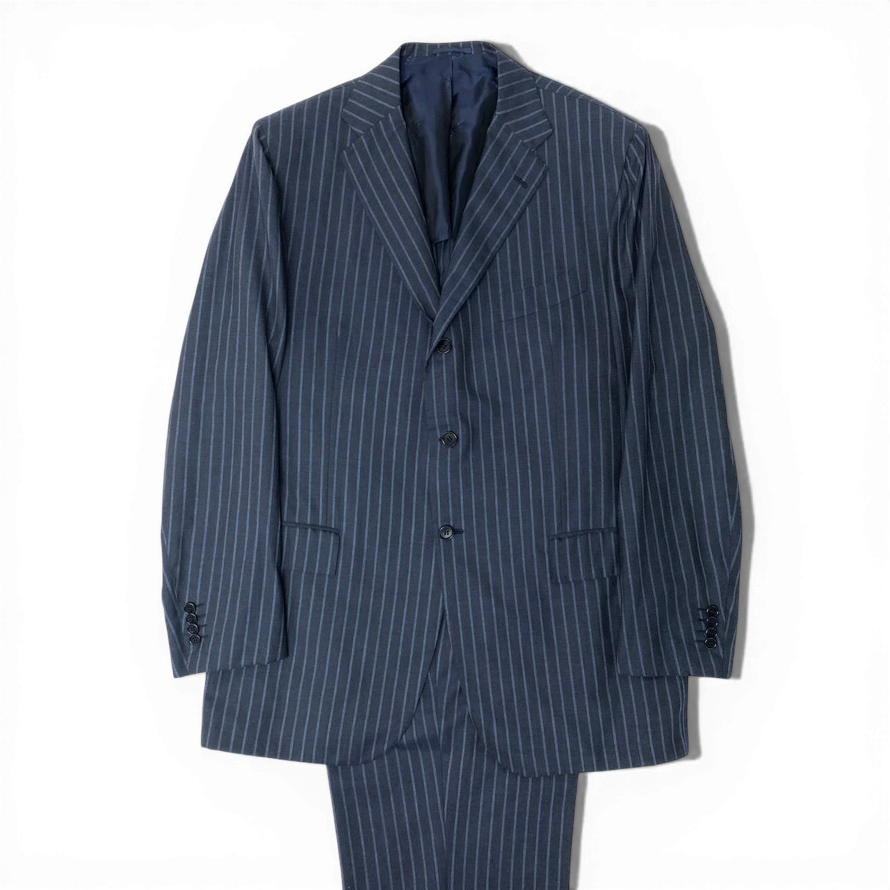 【イタリア製】Kiton キートン キトン 大きさ54  カシミール100％ 3名取り草 シングル背広 セットアップ 背抜き 4時期向け 縞模様 メンズ フォーマルk02i 中古
