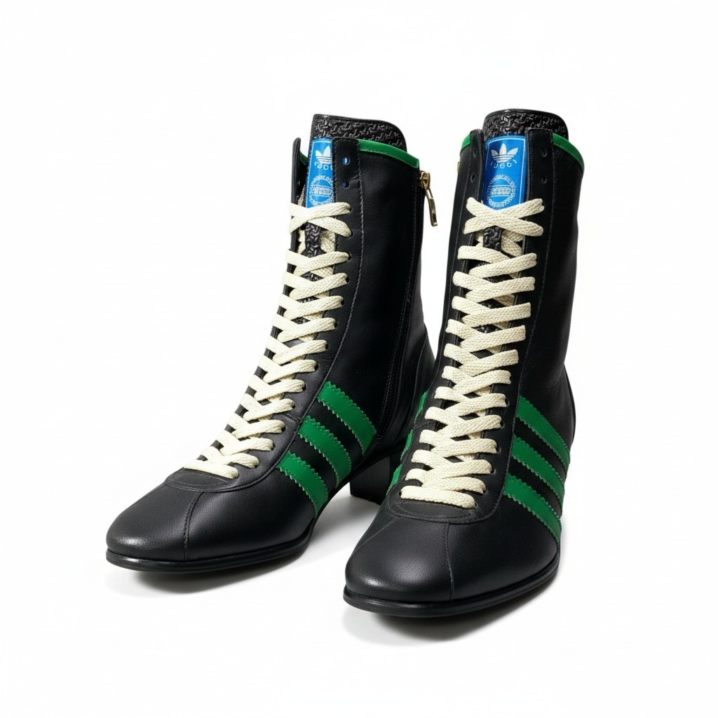 GUCCI × Adidas グッチ アディダス ボーリングシューズ レザーブーツ サイドジップ トレフォイルロゴ サイズ6 1/2 ブラック レディースk02i 【中古】|バリューストック