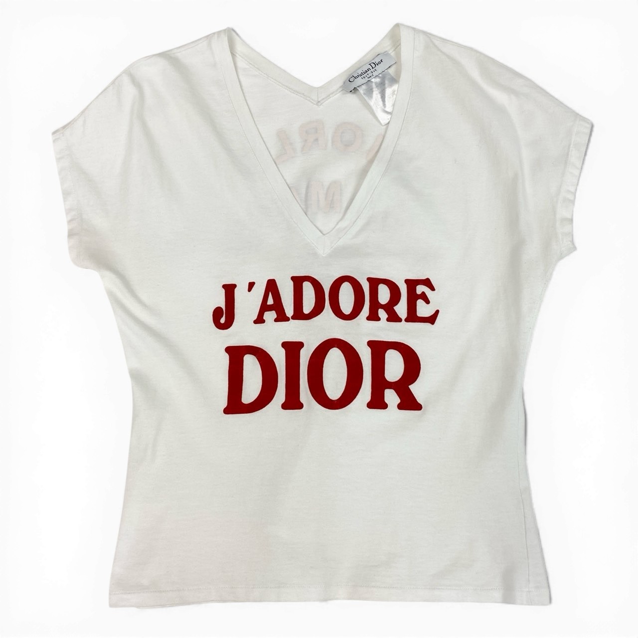 Christian Dior クリスチャンディオール ガリアーノ期 J'ADORE ロゴ Vネック Tシャツ 3H16155400 40 ホワイト コットン レディースu02t 【中古】｜バリューストック