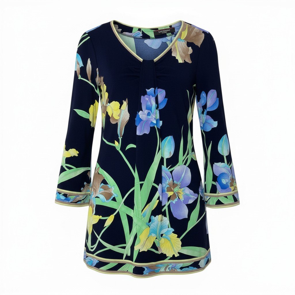 【美品】 LEONARD FASHION レオナール 上着衣裳 カットソー 花柄衣裳 カンカン原料品 ロング衣袂 大いさ40 米国海軍 レディース お上さん用u02t 中古