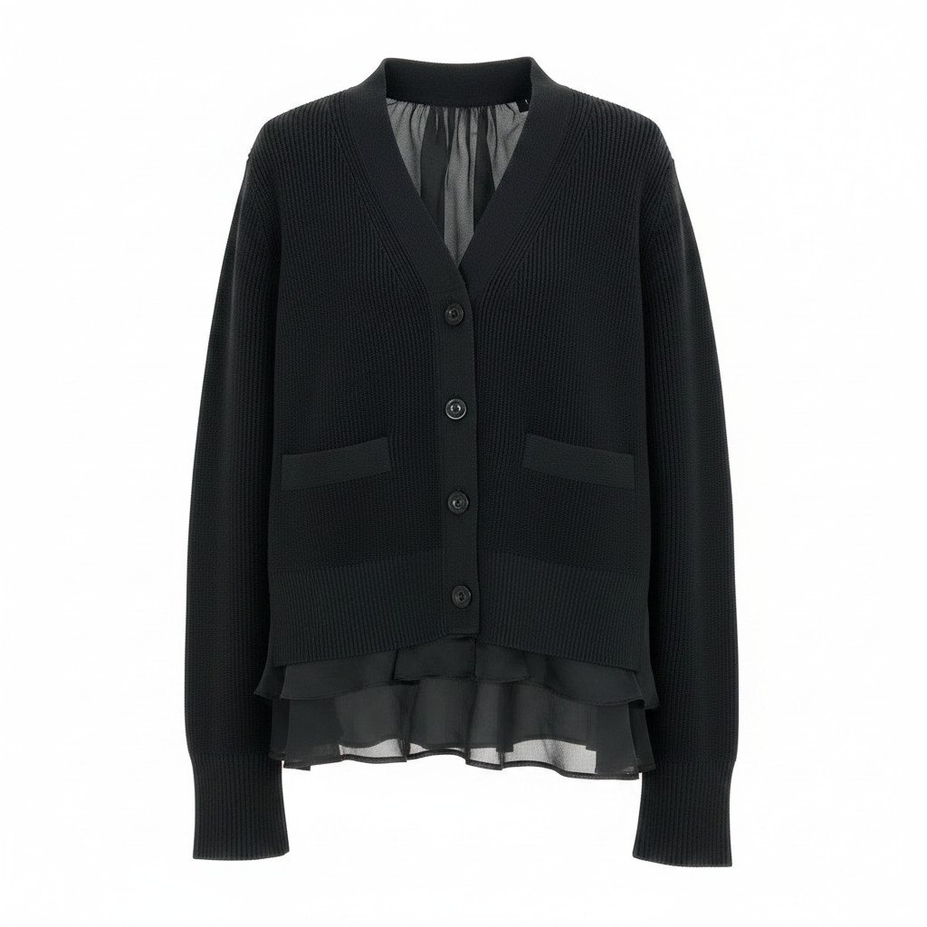 sacai サカイ 23ss ニット サテン カーディガン ロングスリーブ 23-06500 サイズ1 ブラック レディース 女性用k02i 中古|バリューストック