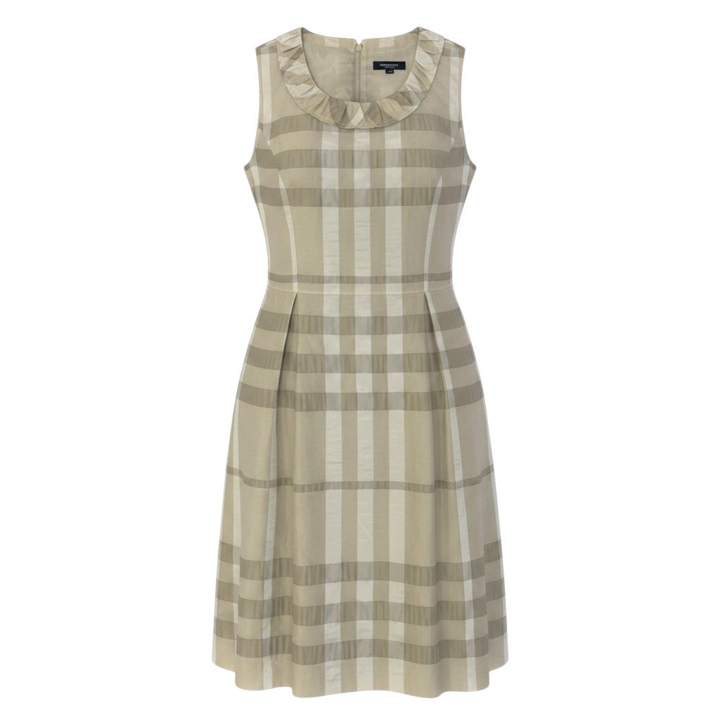 BURBERRY LONDON バーバリーロンドン ノースリーブワンピース 膝丈ワンピース チェック柄 シルクブレンド サイズ40 ベージュ系 レディース 女性用u02t 中古｜バリューストック
