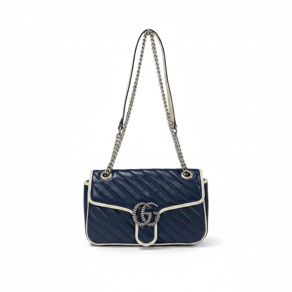 《極美品》 GUCCI グッチ GGマーモント チェーン店ショルダーバッグ Marmont Chain Shoulder Bag 青色t18r 中古