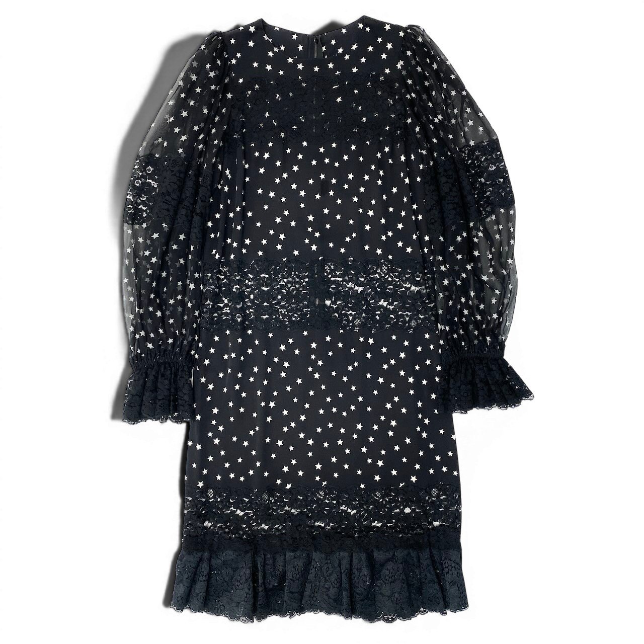 DOLCE\u0026GABBANA  ドルチェアンドガッバーナ スピード競技うつり変わり はやりっ子刷り上げる 衣装 星柄 シアー 御召しもの衣装 パフ捩り 大きさ38 黒いこと レディース 成人女性用u02t【中古】