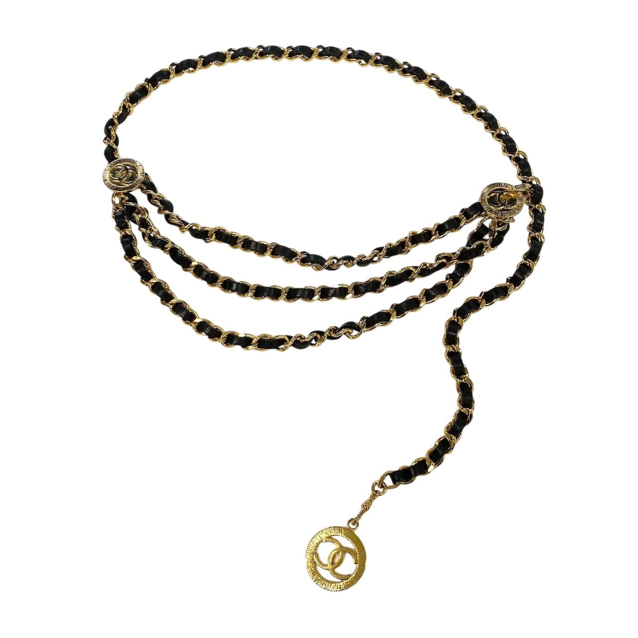 CHANEL 1984年 ココマーク チェーン店三尺帯 黒いこと ゴールド レディース 亭主もち用ta1 【中古】