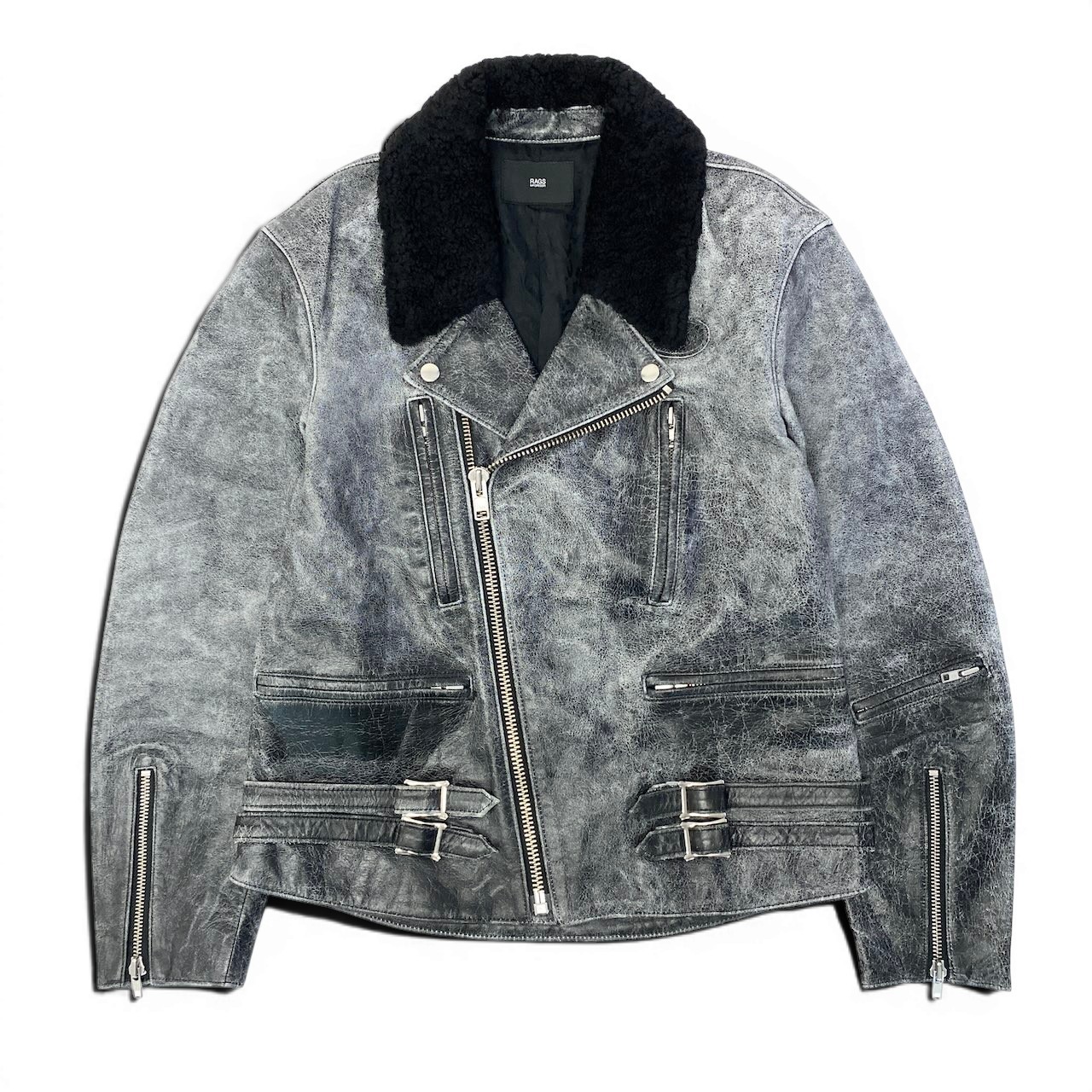 【美品】RAGS McGREGOR ラグスマックレガー 17AW ダブルライダースジャケット ひび割れ産業なめし革 直営店制限事項 211147605 S大きさ 薄墨色 黒いこと なめし革 メンズ 成人男性用u02t 【中古】