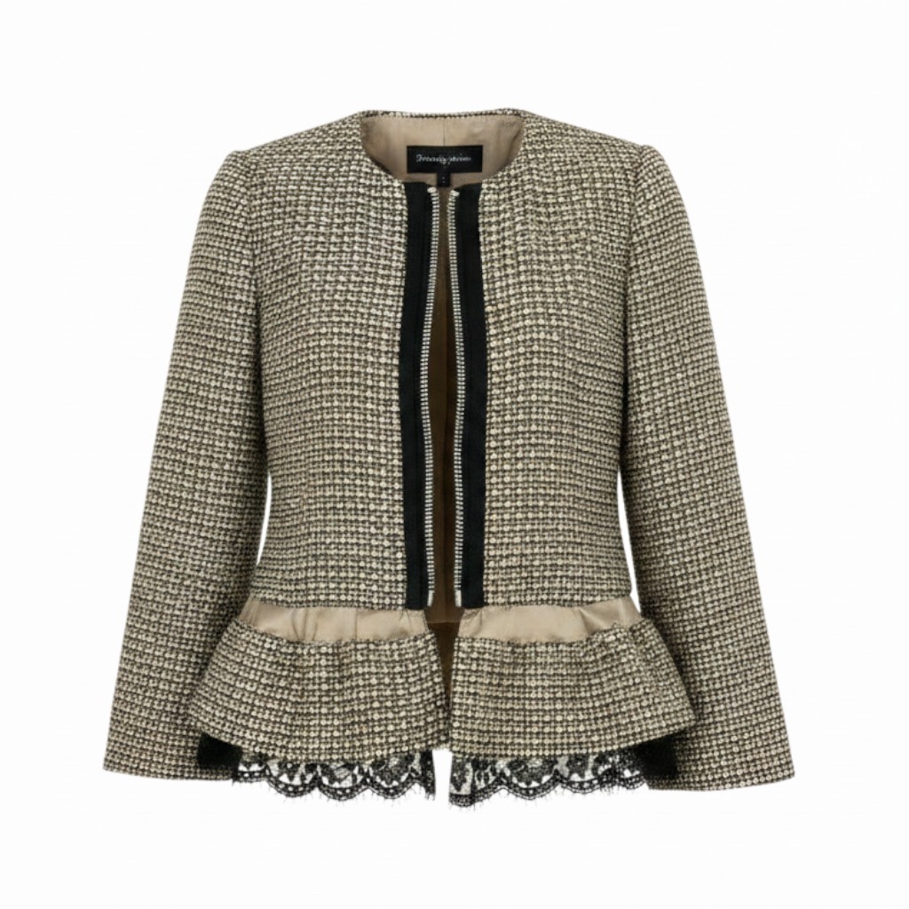 sacai ノーカラーツイードジャケット 切替デザイン 12-01565 1サイズ ブラウン系 レディース 女性用u02t 中古｜バリューストック 17,679円